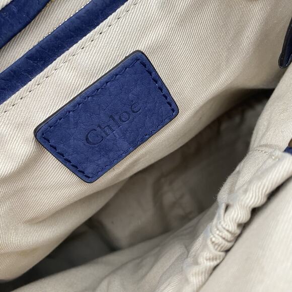 Chloe Marcie Graphite Suede Calfskin Satchel Medium Navy Blue Double Carry Bag - Picture 10 of 16